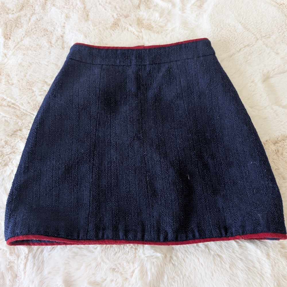 Classic Navy A-Line Skirt with Red Trim Chanel